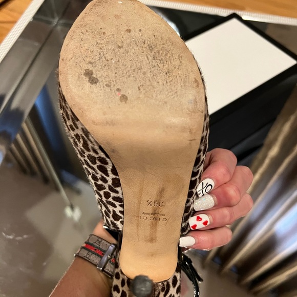 ✨AUTHENTIC✨Gucci leopard print pony haired Sofia platform sling back heels - Picture 4 of 9